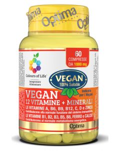 Optima Colours of Life Vegan 12 Vitamine + Minerali Integratore Difese Immunitarie 60 Compresse