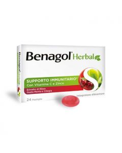 Benagol Herbal Supporto Immunitario Integratore Gusto Menta e Ciliegia 24 Pastiglie